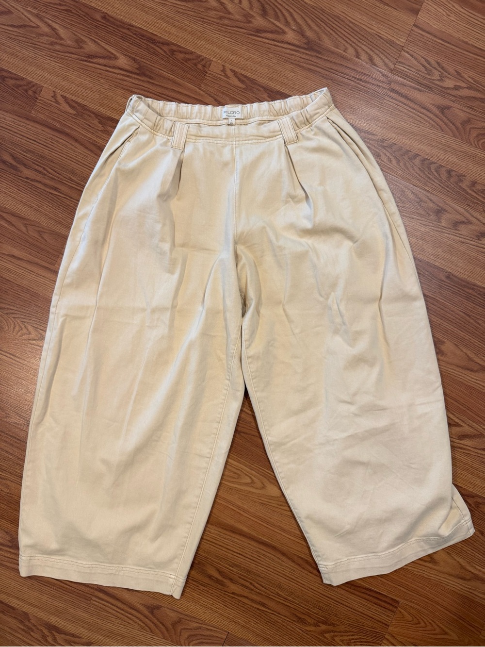 Pilcro Anthropologie Cream Wide Leg Cropped Pants Pink Drawstring Large